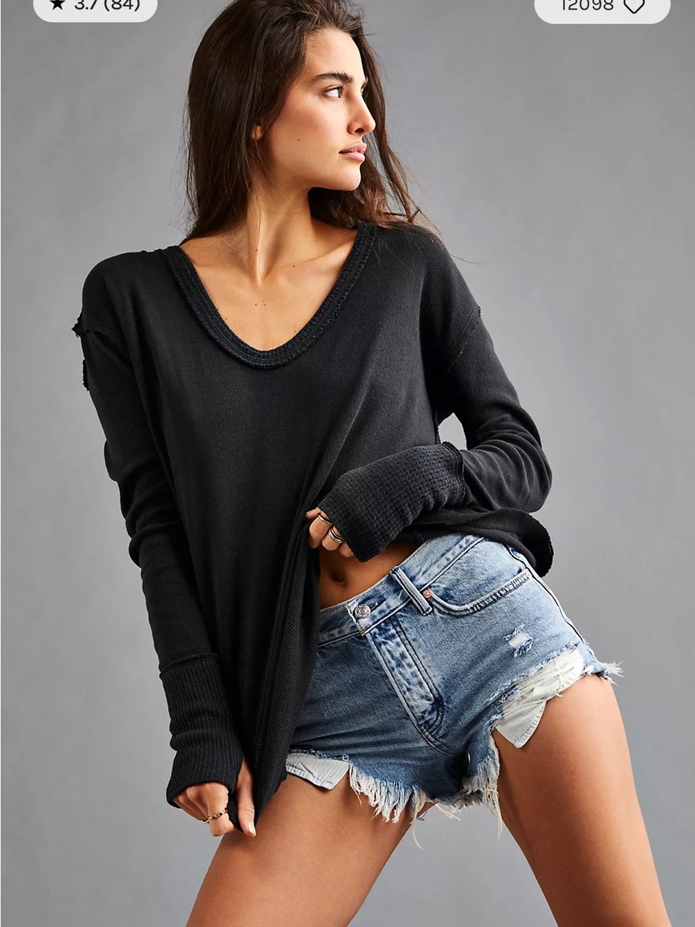 Free People Colby Long Sleeve Tee We The Free XS Cotton Raw Hem Thumbholes